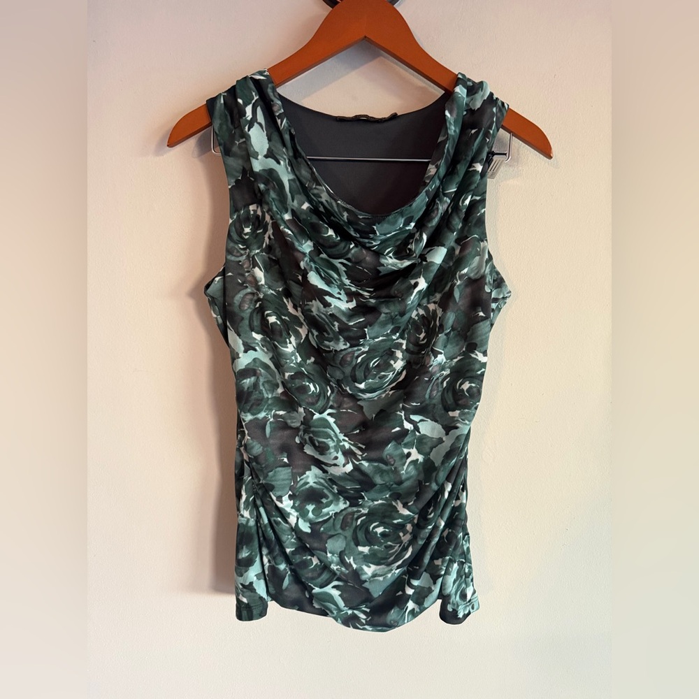The Limited Womens Green Black Floral Cowl Neck‎ Sleeveless Ruched Blouse Size M